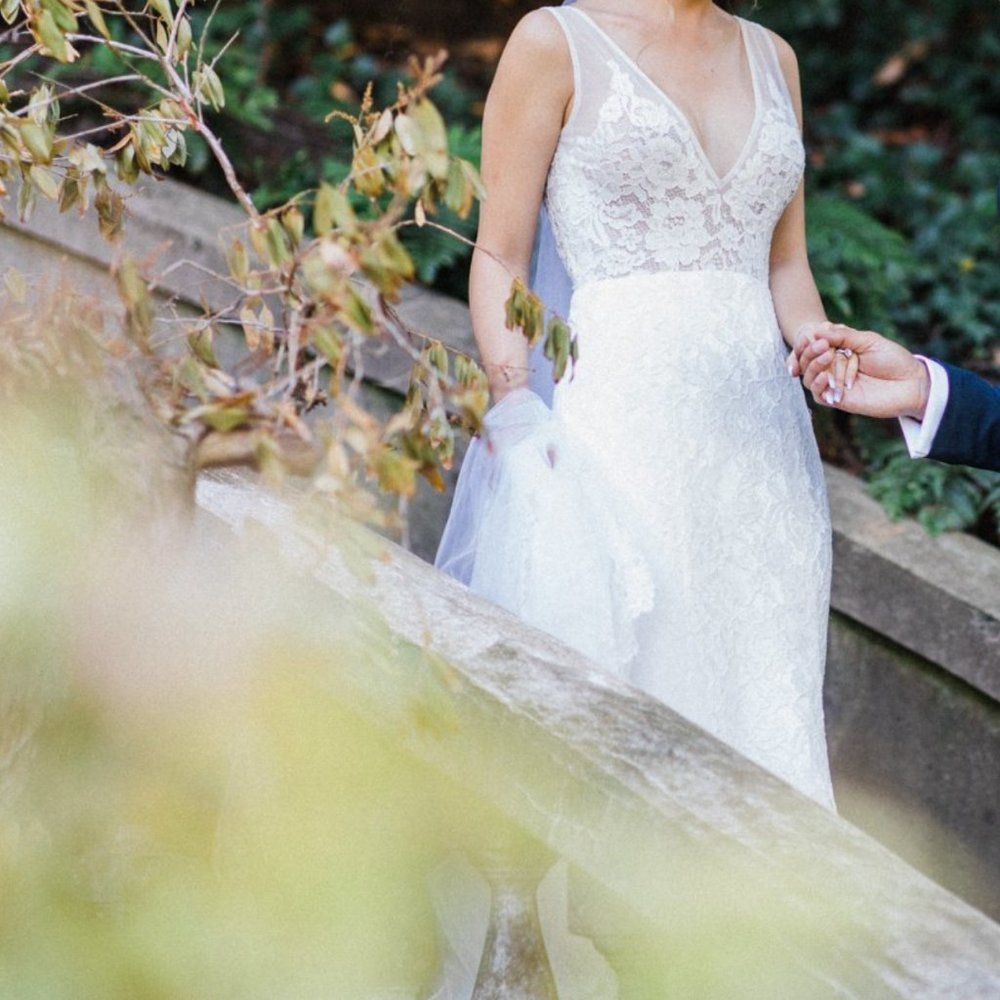 Made With Love French Lace and Mesh Mermaid Deep V Low Back Wedding Dress - Picture 3 of 8